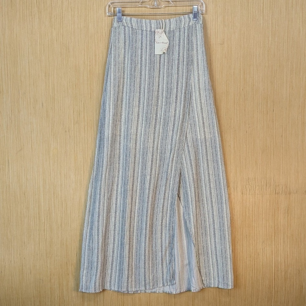 Hem &‎ Thread Womens Small Black White Chevron Print Lined Maxi Skirt Boho Indie
